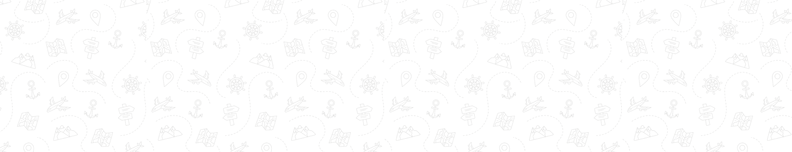 Subtle, repeating pattern of light gray outline travel icons: anchors, maps, compasses, islands on a white background.